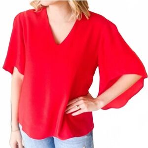 Anna Cate Nina Blouse Top Women's Medium Flowy Balloon Sleeves Red